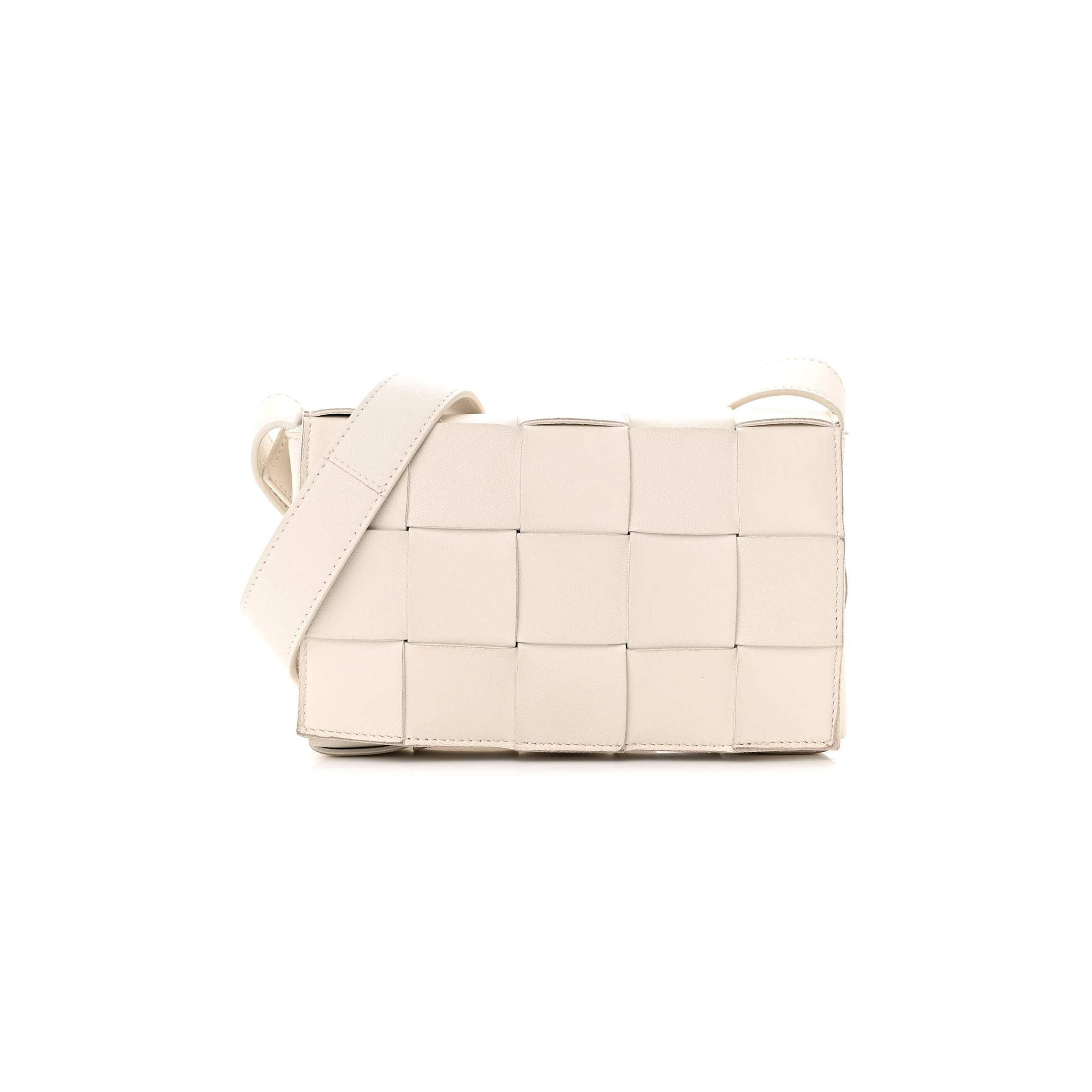 bo*te*ga Ve*ne*ta lambskin maxi intrecciato small cassette crossbody bag white (19*12*4cm)